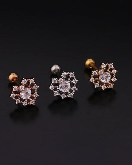 Cz EarTragus Cartilage Piercing Crystal Flower Skull Heart Pearl Earrings Barbell Piercing Orelha Ear Stud Helix Sexy Jewelry