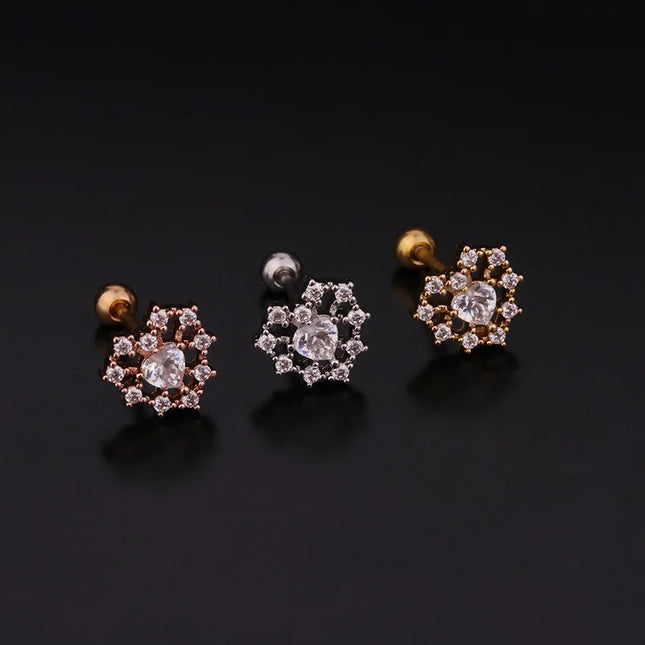 Cz EarTragus Cartilage Piercing Crystal Flower Skull Heart Pearl Earrings Barbell Piercing Orelha Ear Stud Helix Sexy Jewelry