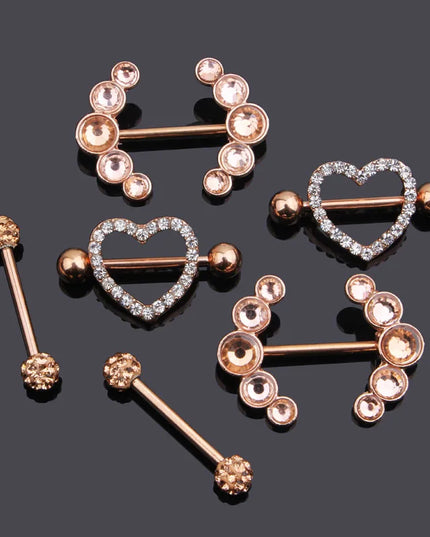 Stainless Steel Heart Nipple Piercing Rings Sets 14G Crystal Tongue Ring Nipple Barbell Lot Sexy Piercing Nipple Body Jewelry