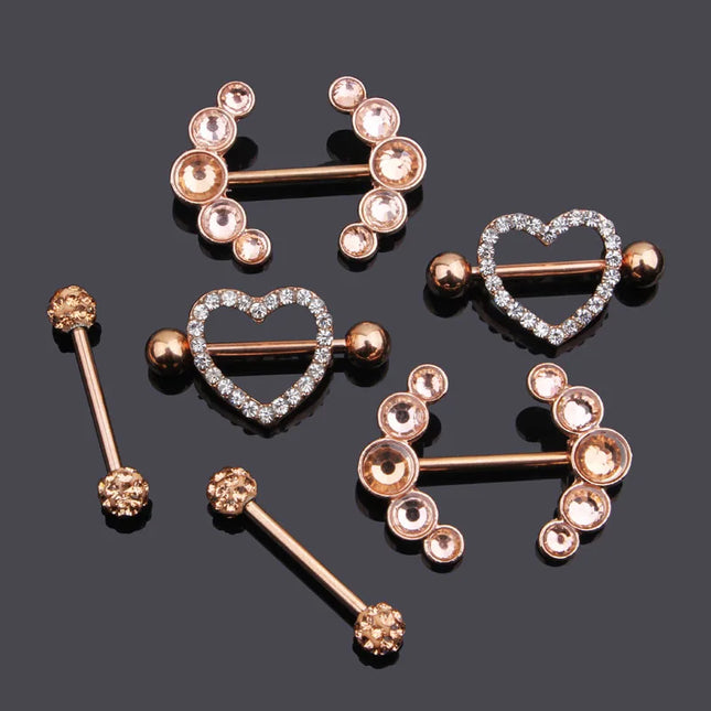Stainless Steel Heart Nipple Piercing Rings Sets 14G Crystal Tongue Ring Nipple Barbell Lot Sexy Piercing Nipple Body Jewelry