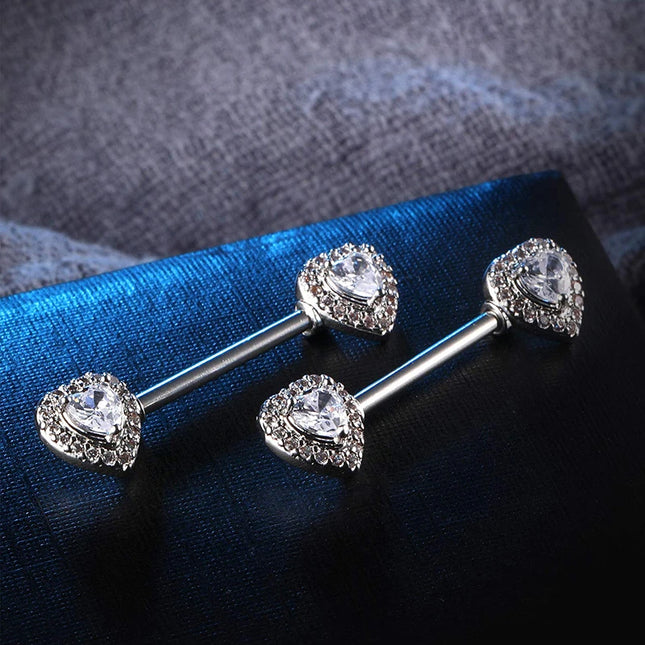 Stainless Steel Heart Nipple Piercing Rings Sets 14G Crystal Tongue Ring Nipple Barbell Lot Sexy Piercing Nipple Body Jewelry
