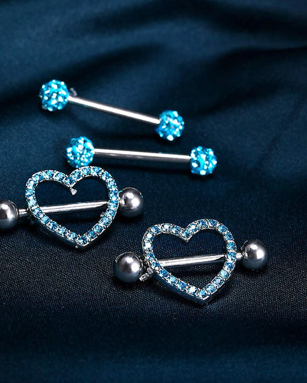 Stainless Steel Heart Nipple Piercing Rings Sets 14G Crystal Tongue Ring Nipple Barbell Lot Sexy Piercing Nipple Body Jewelry