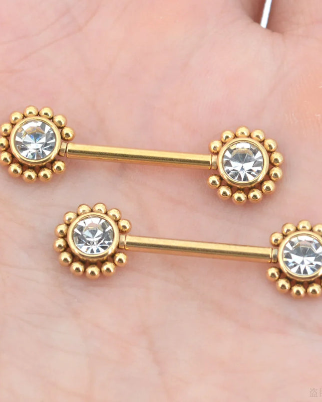 2Pcs 1.2x14mm Unthreaded Barbell Nipple Rings with Rhinestone Ball Stainless Steel Nipple Piercing Nonscrewed Nipples Jewelry