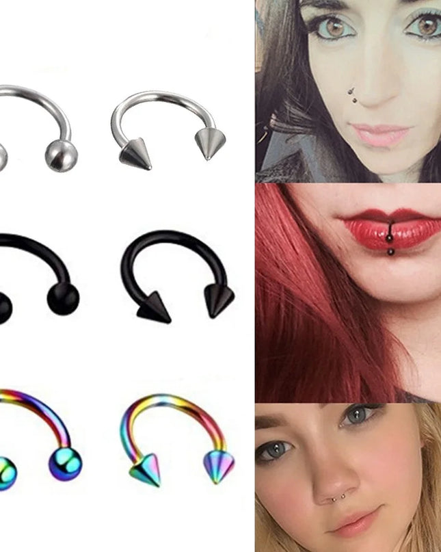 Punk C Shape Steel Nose Ring Horseshoe Lip Ring puncture Hook Clip Earrings Septum  No Allergic Body Piercing Jewelry Nose Rings