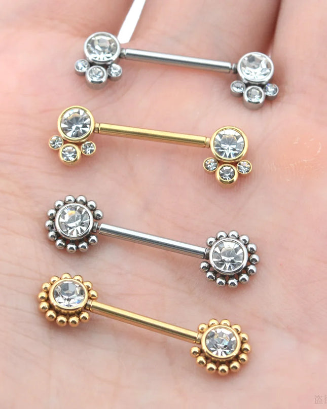 2Pcs 1.2x14mm Unthreaded Barbell Nipple Rings with Rhinestone Ball Stainless Steel Nipple Piercing Nonscrewed Nipples Jewelry