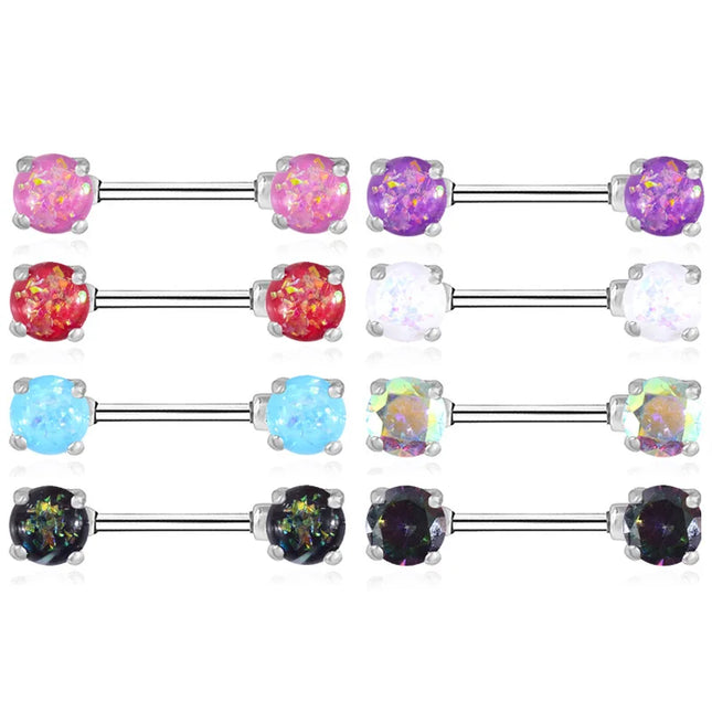 1Pair Stainless Steel Crystal Nipple Piercing Barbell Lot 14Gcharming Opal Nipple Piercing Jewelry Bulk Sexy Nipple Piercing Set