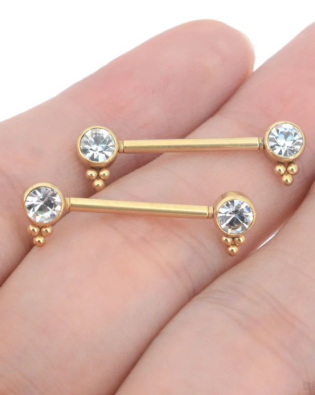 2Pcs 1.2x14mm Unthreaded Barbell Nipple Rings with Rhinestone Ball Stainless Steel Nipple Piercing Nonscrewed Nipples Jewelry