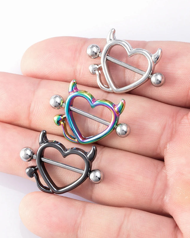 1 Pair 14G Stainless steel Breast Piercing Jewelry Heart Nipple Piercing Bar Nipple Rings Shield Cover Barbell Sexy Piercings