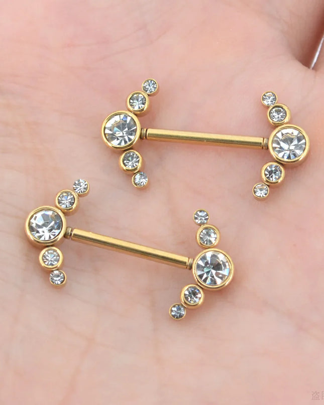2Pcs 1.2x14mm Unthreaded Barbell Nipple Rings with Rhinestone Ball Stainless Steel Nipple Piercing Nonscrewed Nipples Jewelry