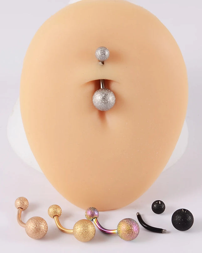 1Piece Surgical Steel Anodized Belly Button Rings Matte Balls Navel Studs Banana  Curved Barbell Body Piercing Jewelry 14g