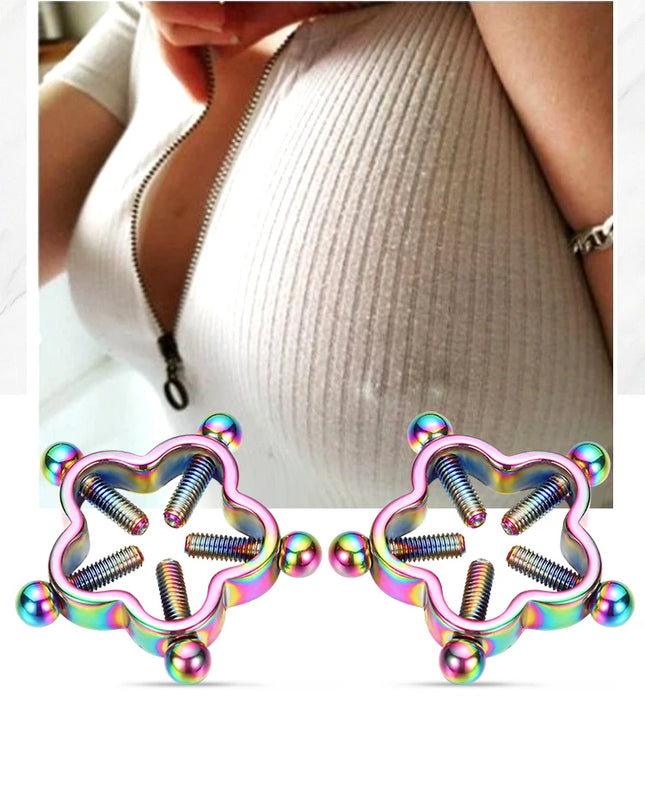 Fake Nipple Piercing Jewelry Screw Nipple Ring Clamps Stainless Steel Women Bra Breast Round Shield Body Jewelry 1 PC