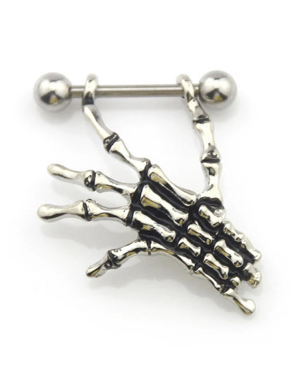 2 Pieces High Quality Skull Hands Punk Titanium Surgical Stainless Steel Barbell Nipple Piercing Body Jewelry For Women Men