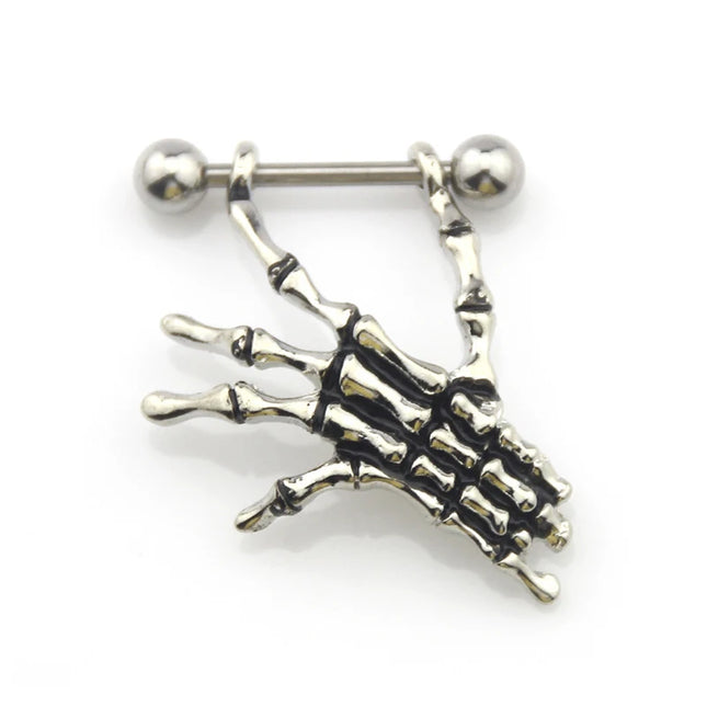2 Pieces High Quality Skull Hands Punk Titanium Surgical Stainless Steel Barbell Nipple Piercing Body Jewelry For Women Men