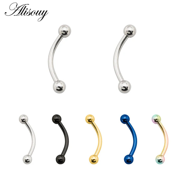Alisouy 2Pcs Stainless Steel Curved Eyebrow Nose Lip Earrings Nipple Piercings Punk Unisex Body Piercing Septum Sieraden