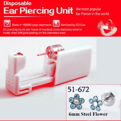 1 Piece Sterilized Disposable Safety Nose Ear Piercing Device Sterile Bezel Cute Earring Crystal Flower Studs Ear Piercer Unit