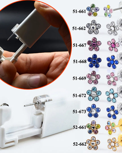 1 Piece Sterilized Disposable Safety Nose Ear Piercing Device Sterile Bezel Cute Earring Crystal Flower Studs Ear Piercer Unit