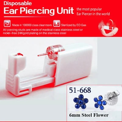 1 Piece Sterilized Disposable Safety Nose Ear Piercing Device Sterile Bezel Cute Earring Crystal Flower Studs Ear Piercer Unit