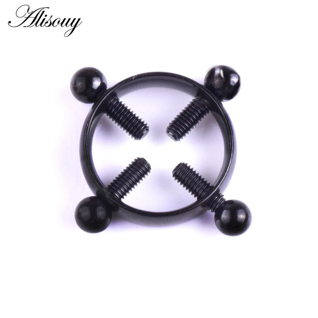 Alisouy 1PC 316L Surgical Stainless Steel Round Non-Piercing Nipple Ring Shield Nickel-free Fake Body Piercing Jewelry