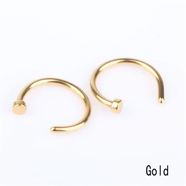 2PCS Stainlees Steel C Shape Nose Ring Women Girls Fake Piercing Hoop Stud Female Body Jewelry Party Gift
