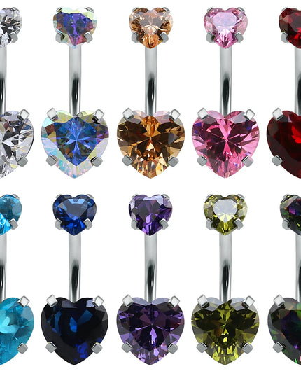 Heart Crystal Belly Button Rings 14G Belly Bar Navel Piercing Jewelry Hot Summer Women Jewelry CZ Navel Piercing  Belly Nombril