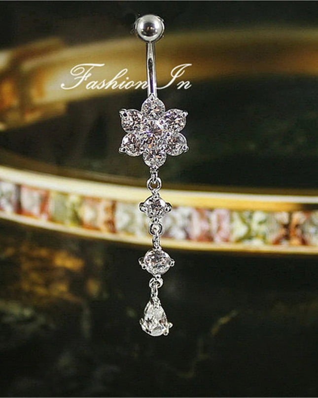 Elegant Long Belly Button Rings for Women 14G G23 Titanium Piercing Curved Barbell CZ Zircon Navel Bar Allergy Free Body Jewelry