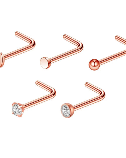 1pc Screw Curved Prong Nose Studs Rosegold Nose Rings Body Piercing jewelry Small Earrings For Women Gilrs Nostril Piercings