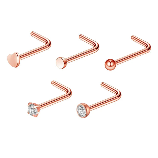 1pc Screw Curved Prong Nose Studs Rosegold Nose Rings Body Piercing jewelry Small Earrings For Women Gilrs Nostril Piercings