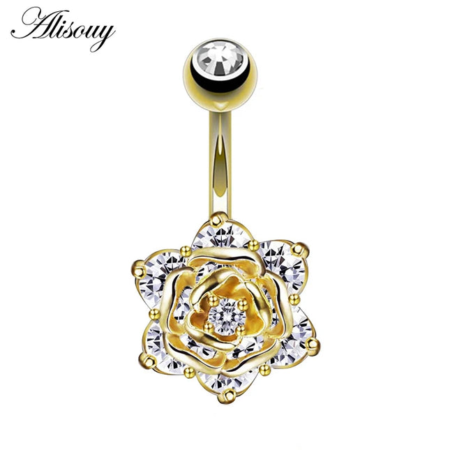 Belly piercing Rose flower navel piercing cute belly button rings piercing navel surgical steel women fashion christmas gifts