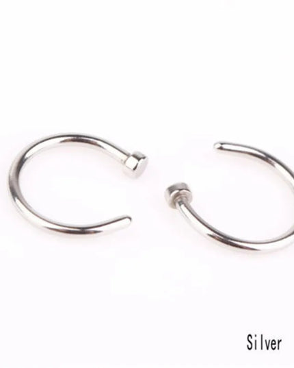 2PCS Stainlees Steel C Shape Nose Ring Women Girls Fake Piercing Hoop Stud Female Body Jewelry Party Gift