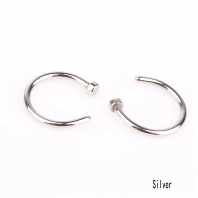 2PCS Stainlees Steel C Shape Nose Ring Women Girls Fake Piercing Hoop Stud Female Body Jewelry Party Gift