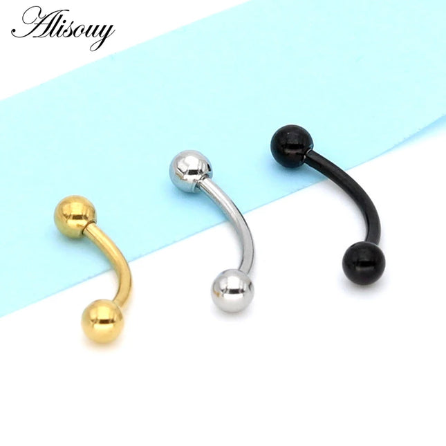 Alisouy 2Pcs Stainless Steel Curved Eyebrow Nose Lip Earrings Nipple Piercings Punk Unisex Body Piercing Septum Sieraden