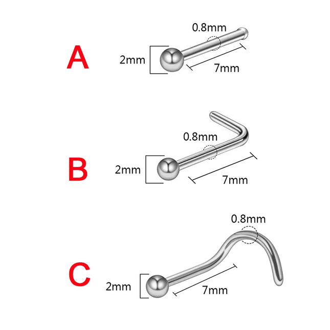 1pc Screw Curved Prong Nose Studs Rosegold Nose Rings Body Piercing jewelry Small Earrings For Women Gilrs Nostril Piercings