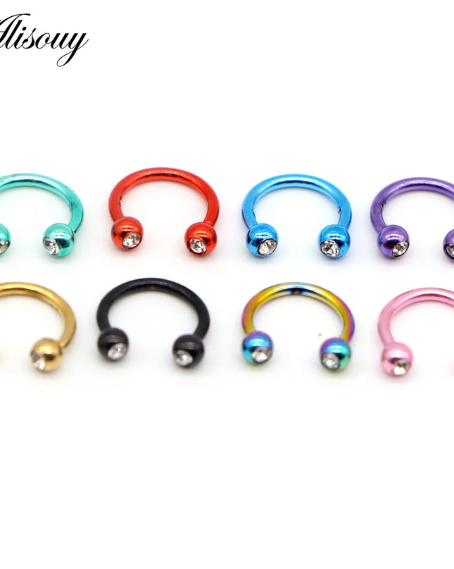 Alisouy 1PC Stainless Steel Hoop Nose Ring Nose Piercing Fake Piercing Septum Clicker Numbers Hanger For Jewelry