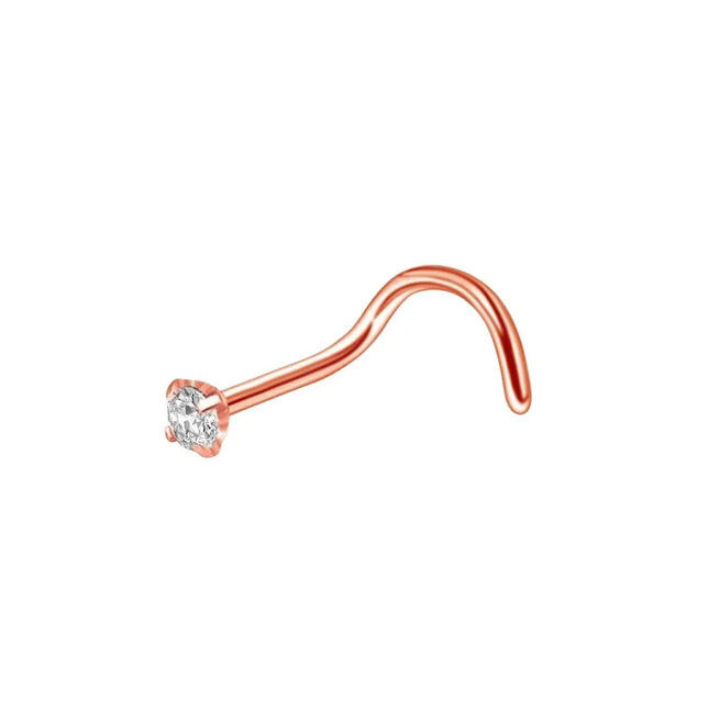1pc Screw Curved Prong Nose Studs Rosegold Nose Rings Body Piercing jewelry Small Earrings For Women Gilrs Nostril Piercings