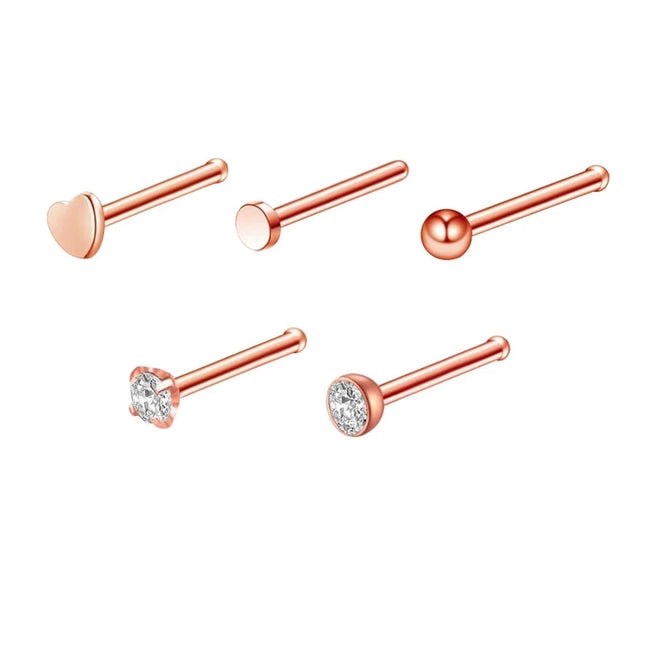 1pc Screw Curved Prong Nose Studs Rosegold Nose Rings Body Piercing jewelry Small Earrings For Women Gilrs Nostril Piercings