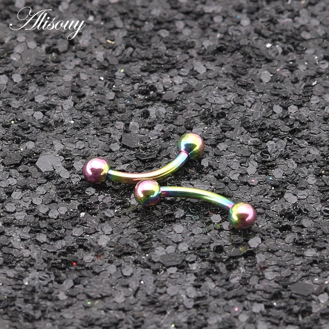 Alisouy 2Pcs Stainless Steel Curved Eyebrow Nose Lip Earrings Nipple Piercings Punk Unisex Body Piercing Septum Sieraden