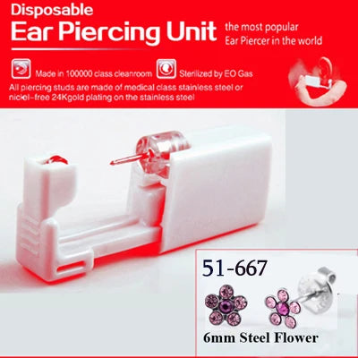 1 Piece Sterilized Disposable Safety Nose Ear Piercing Device Sterile Bezel Cute Earring Crystal Flower Studs Ear Piercer Unit