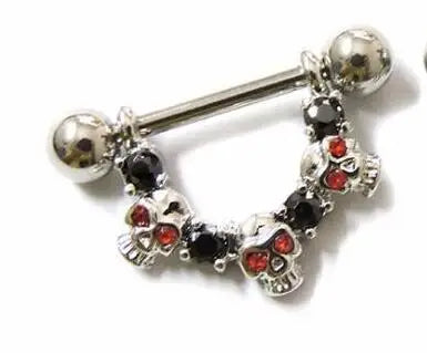 1 PC 14G Cool Skull Nipple Piercing Sexy Zircon Piercing  Pezon Women Bar Rings Body Jewelry Piercings Mamilo Hombre