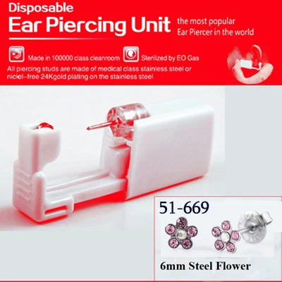 1 Piece Sterilized Disposable Safety Nose Ear Piercing Device Sterile Bezel Cute Earring Crystal Flower Studs Ear Piercer Unit