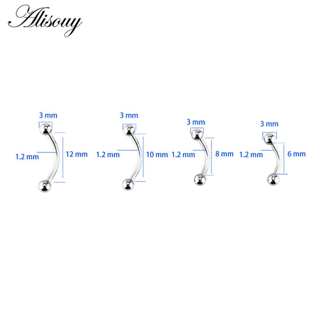 Alisouy 2Pcs Stainless Steel Curved Eyebrow Nose Lip Earrings Nipple Piercings Punk Unisex Body Piercing Septum Sieraden