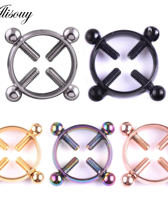 Alisouy 1PC 316L Surgical Stainless Steel Round Non-Piercing Nipple Ring Shield Nickel-free Fake Body Piercing Jewelry