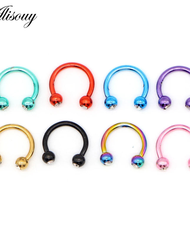 Alisouy 1PC Stainless Steel Hoop Nose Ring Nose Piercing Fake Piercing Septum Clicker Numbers Hanger For Jewelry
