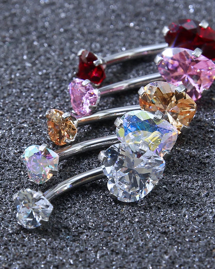 Heart Crystal Belly Button Rings 14G Belly Bar Navel Piercing Jewelry Hot Summer Women Jewelry CZ Navel Piercing  Belly Nombril