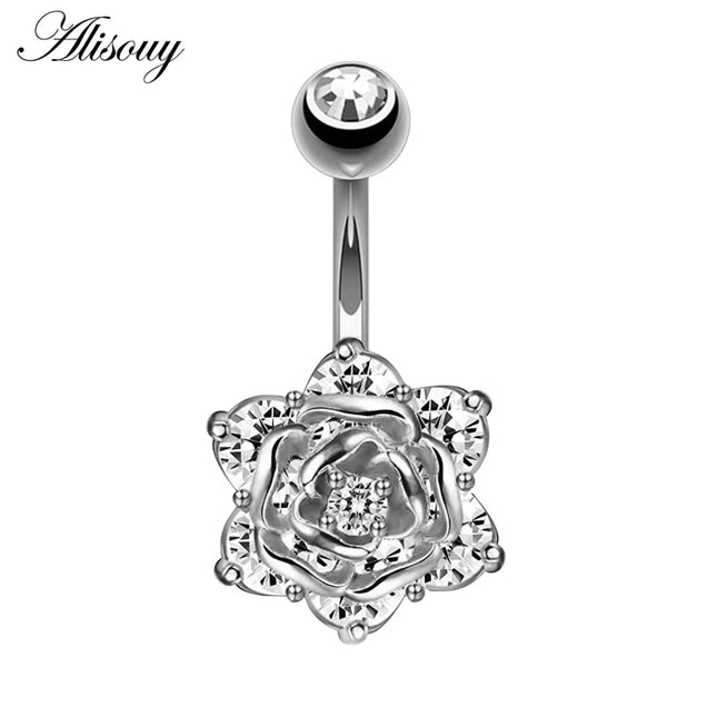 Belly piercing Rose flower navel piercing cute belly button rings piercing navel surgical steel women fashion christmas gifts