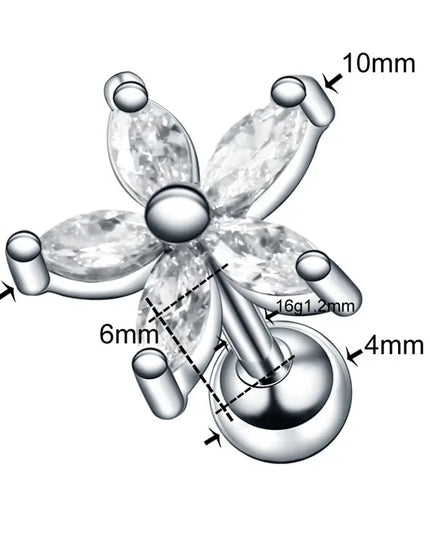 1PC Steel Ear Tragus Cartilage Piercing Crystal Flower Conch Lobe Earrings Barbell Piercing Orelha Ear Stud Helix Sexy Jewelry