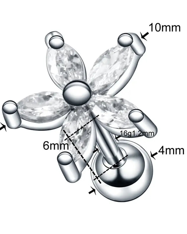 1PC Steel Ear Tragus Cartilage Piercing Crystal Flower Conch Lobe Earrings Barbell Piercing Orelha Ear Stud Helix Sexy Jewelry