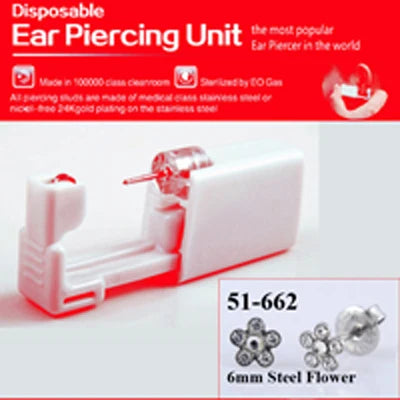 1 Piece Sterilized Disposable Safety Nose Ear Piercing Device Sterile Bezel Cute Earring Crystal Flower Studs Ear Piercer Unit