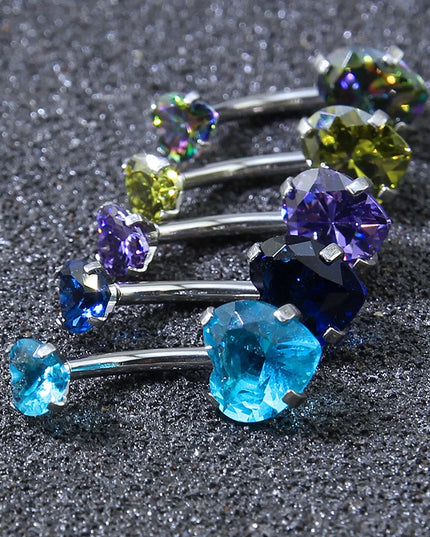 Heart Crystal Belly Button Rings 14G Belly Bar Navel Piercing Jewelry Hot Summer Women Jewelry CZ Navel Piercing  Belly Nombril