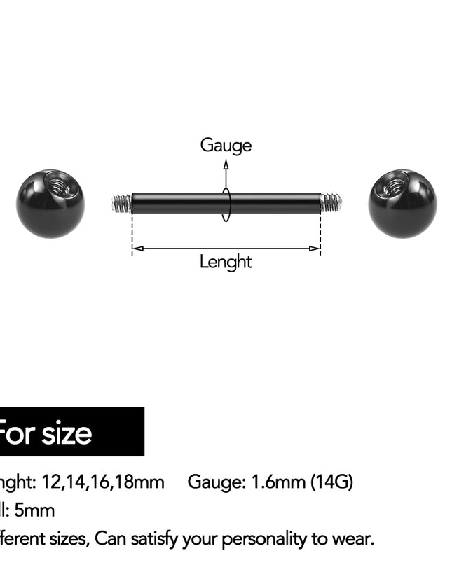 12-18mm 14G Titanium Nipple Piercing Straight Barbells