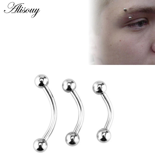 Alisouy 2Pcs Stainless Steel Curved Eyebrow Nose Lip Earrings Nipple Piercings Punk Unisex Body Piercing Septum Sieraden